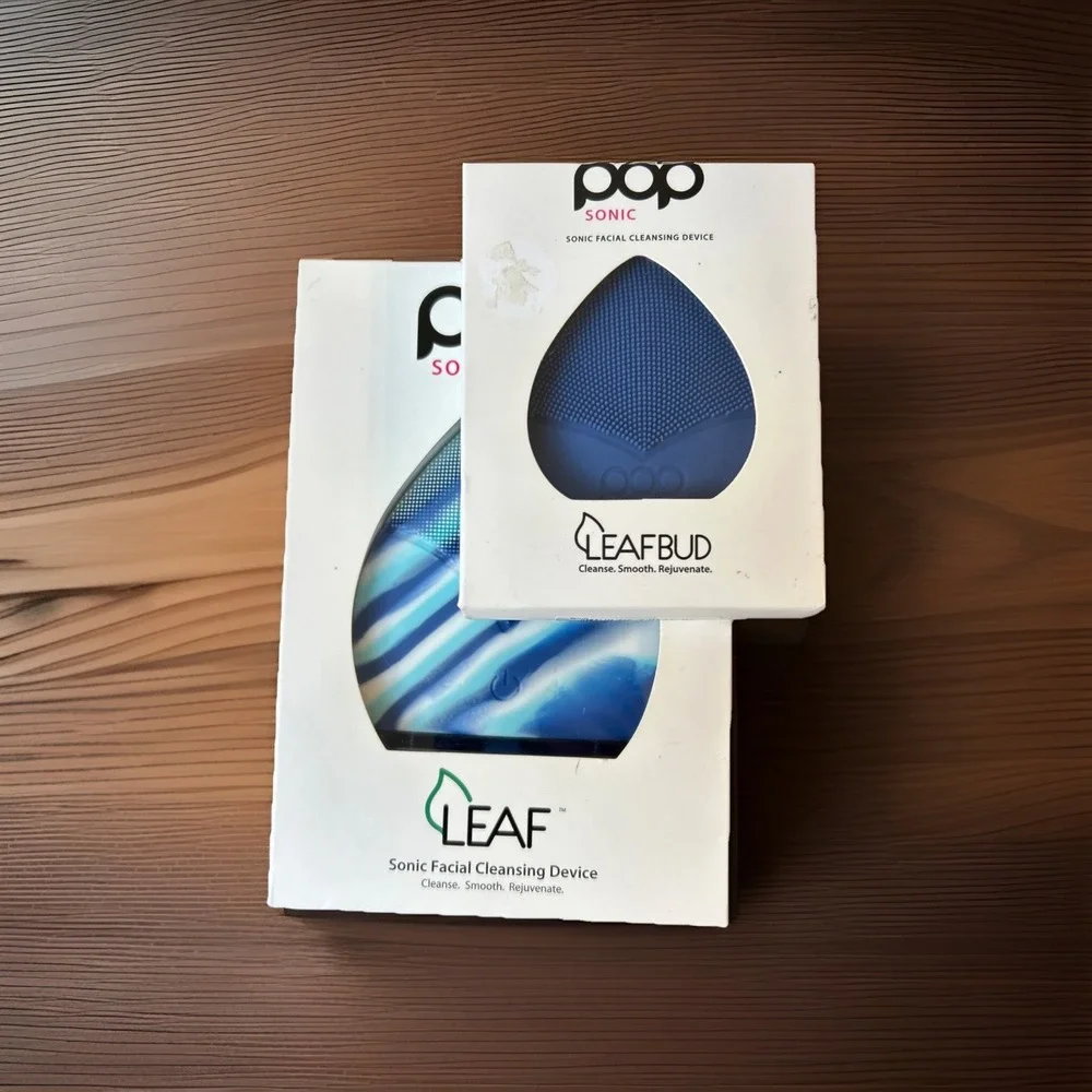 Pop Sonic LEAF & LEAFBUD Facial Cleansing Device Smooth Rejuvenate BLUE MARBLE